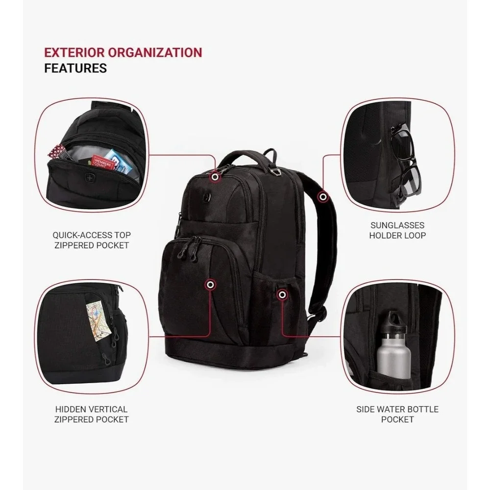 SwissGear 5698 Laptop Backpack Black Luggage Travel Tech Pockets Tactical 18x12